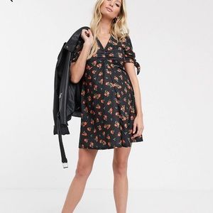 ASOS Maternity Dress Floral Print Tie Sleeves